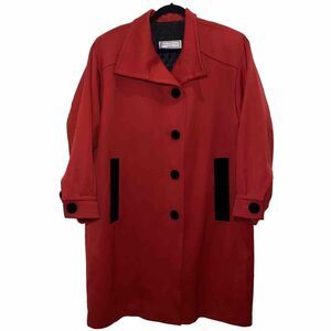 Vintage Yves Saint Laurent Variation Size 14 Red Coat Black Velvet Buttons